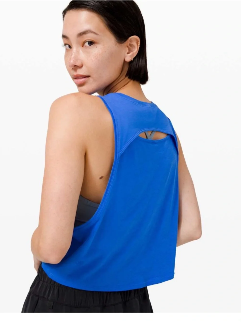 Lululemon Cut Back Crop Tank Top Wild Blueball Deep Arm Cutout Women’s Size 6